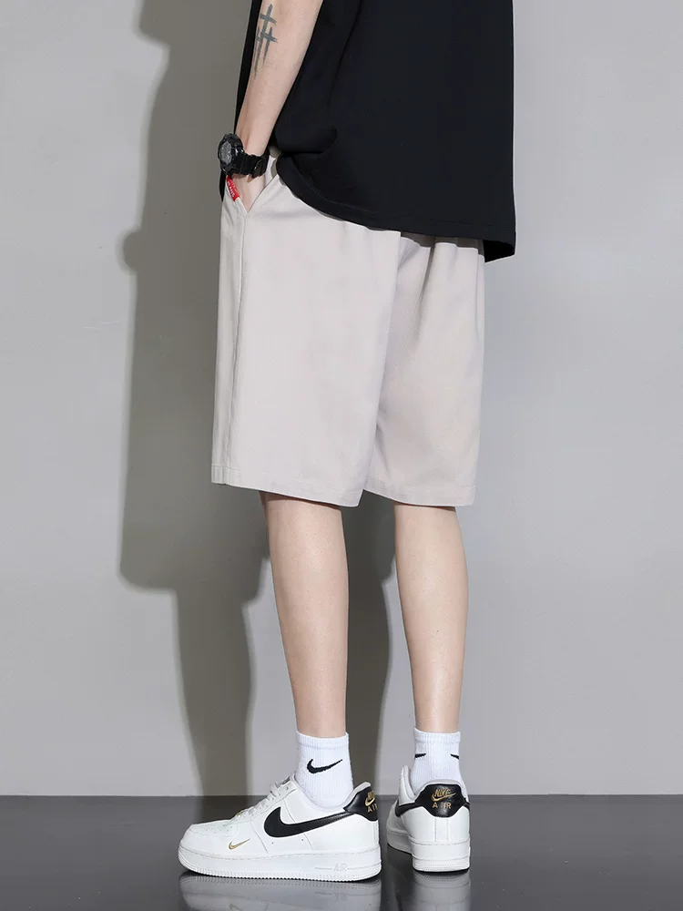 Quần short cotton nguyên chất Jeanswest dành cho nam, quần short thể thao mỏng thoáng khí mùa hè, dáng rộng, quần dài vừa phải, đa năng, phong cách thường ngày.