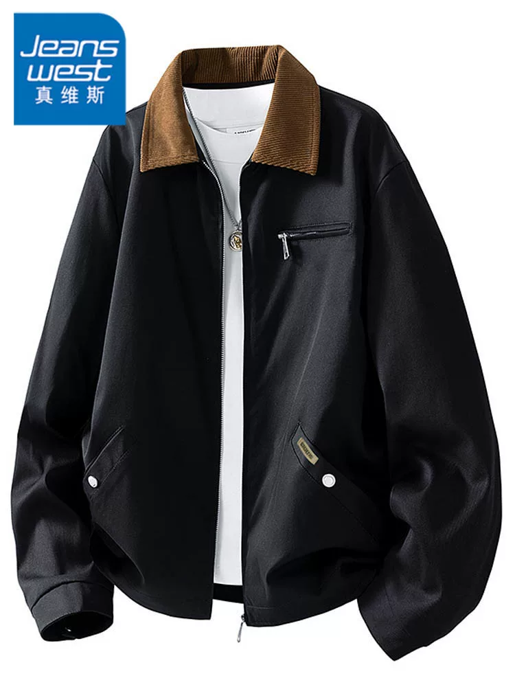Áo khoác công sở cao cấp có ve áo của Jeanswest dành cho nam, áo khoác màu đen đa năng, phong cách Mỹ, hợp thời trang, dáng rộng, thoải mái, dành cho mùa xuân và mùa thu.