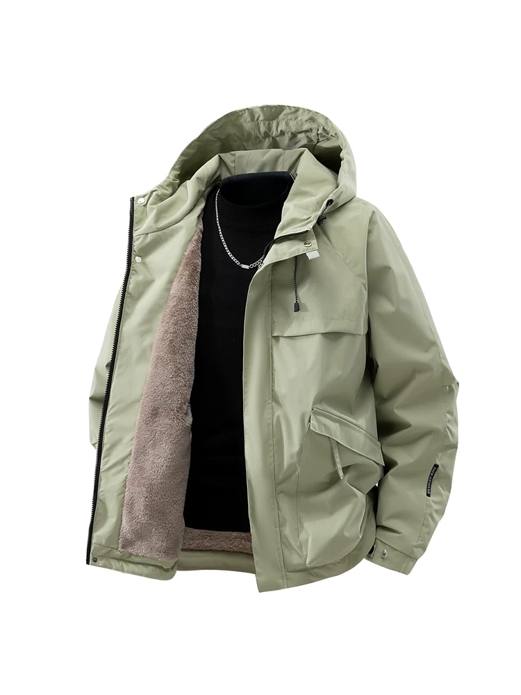 Áo khoác có mũ kiểu Mỹ của Jeanswest dành cho nam, áo khoác dày giữ ấm lót lông cừu mùa thu đông.