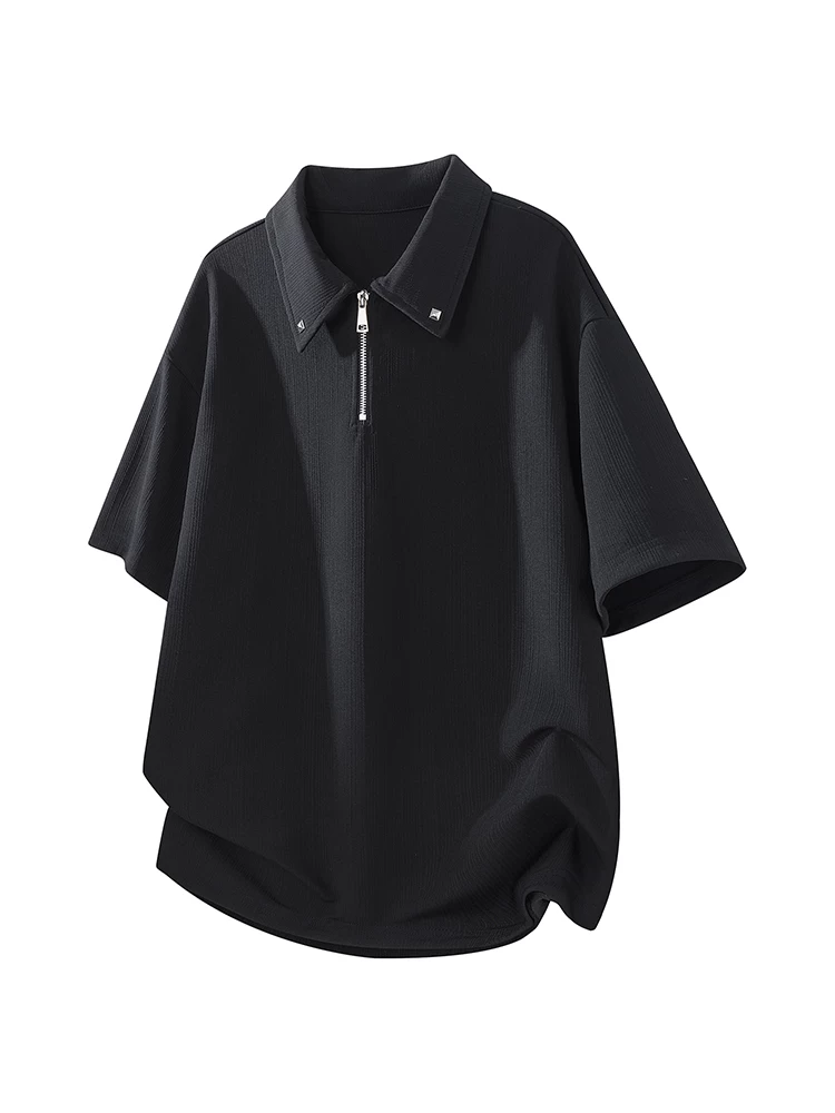 Áo thun nam cổ trụ nửa khóa kéo kiểu Mỹ của Jeanswest, mùa xuân hè, thương hiệu thời trang cao cấp, dáng rộng thoải mái, thoáng khí, tay ngắn.