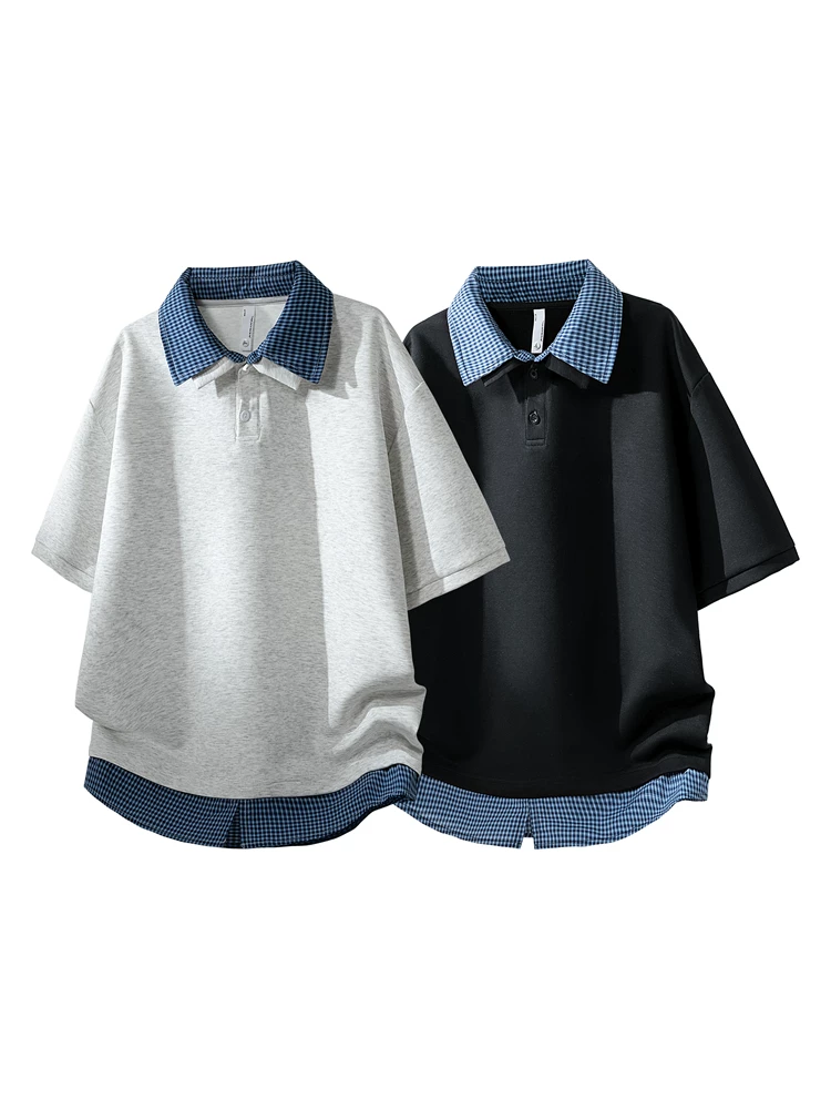 Áo thun cổ bẻ giả hai mảnh kiểu Mỹ của Jeanswest dành cho nam, mùa xuân hè, cảm giác cao cấp, áo kiểu dáng rộng rãi thoải mái.