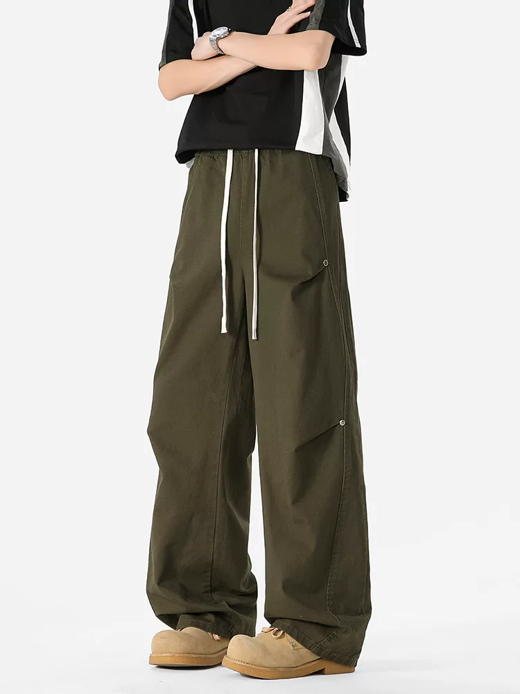 Quần dài ống đứng trang trí đinh tán bằng vải cotton nguyên chất của Jeanswest dành cho nam, quần ống rộng dáng suông đa năng mùa hè.