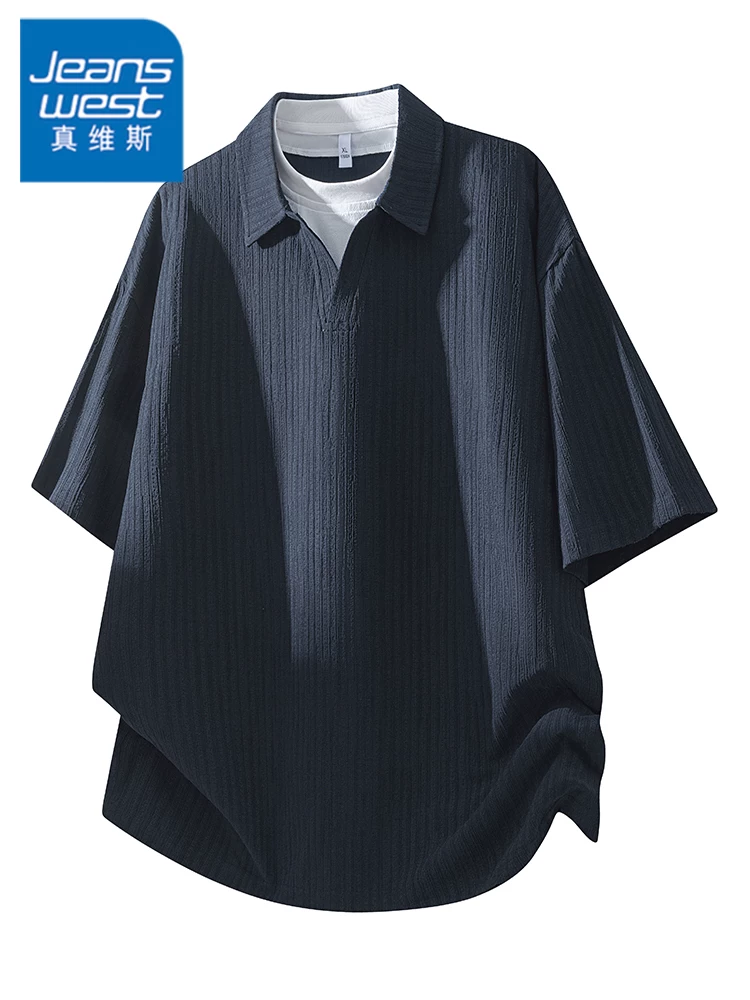 Áo thun polo giả hai mảnh phong cách Mỹ của Jeanswest dành cho nam, thương hiệu thời trang cao cấp mùa hè, tay ngắn rộng rãi.