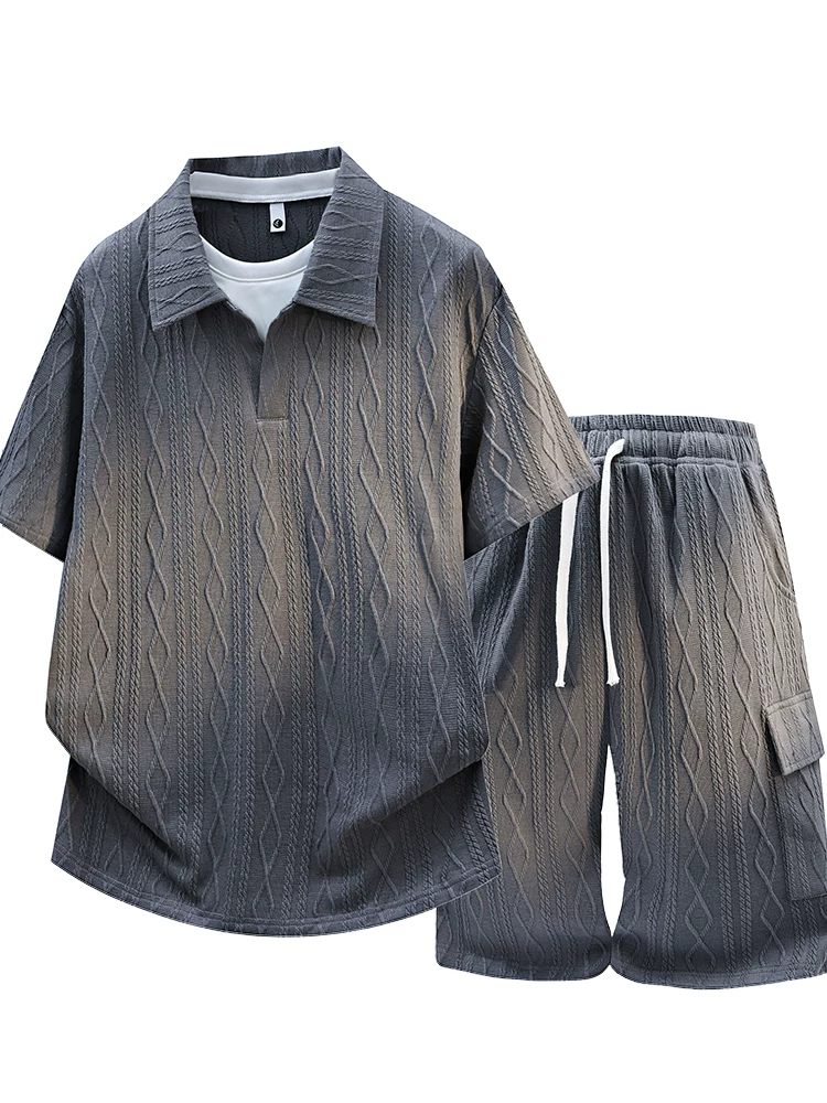 Bộ vest nam tay ngắn kiểu Mỹ chất liệu jacquard, thiết kế cổ điển, cao cấp, thoáng khí, thân thiện với da, gồm hai món, mùa hè.