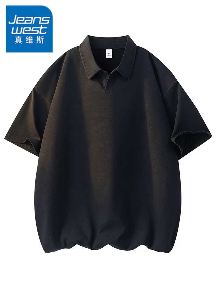 Áo thun nam cổ bẻ màu trơn phong cách Mỹ của Jeanswest, chất liệu lụa băng cao cấp, kiểu dáng rộng rãi, thoáng khí, thân thiện với làn da, tay ngắn, mùa hè.