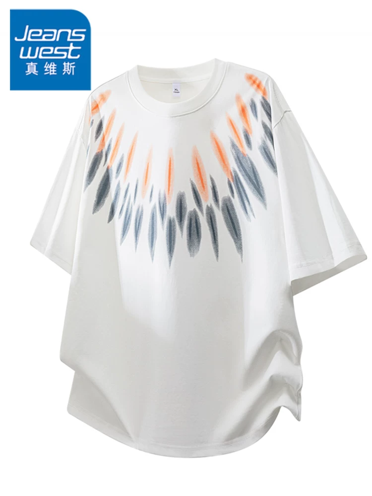 Áo thun cổ tròn chất liệu lụa băng phong cách Mỹ của Jeanswest dành cho nam, áo thun ngắn tay cao cấp mùa hè, rộng rãi, thoáng khí, thân thiện với làn da.