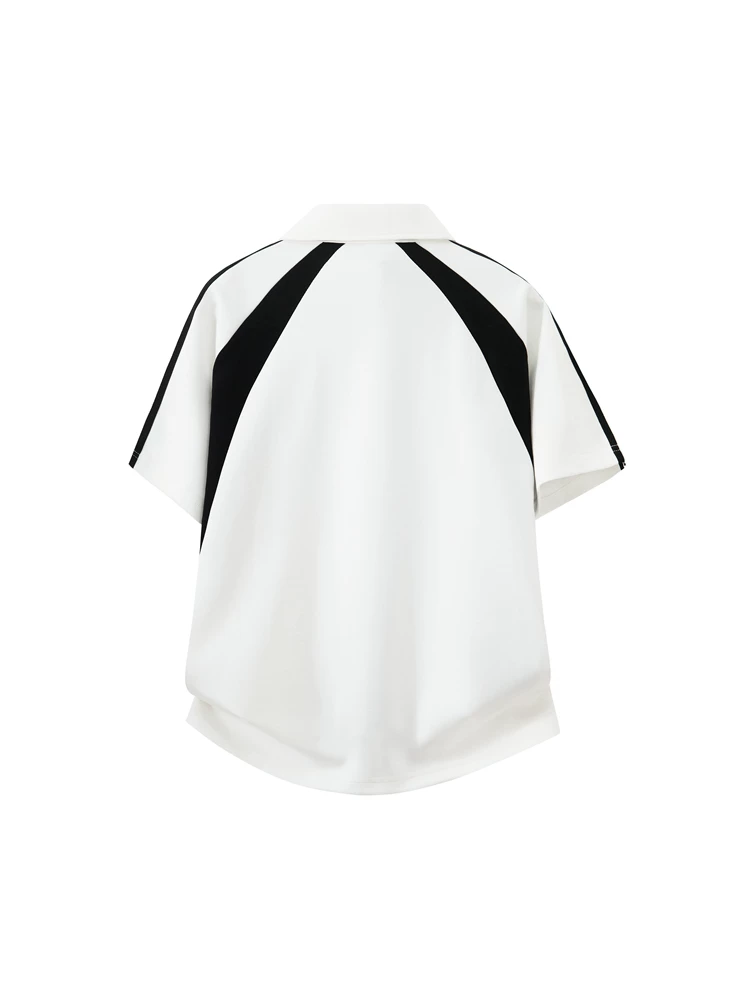 Áo polo nam Jeanswest kiểu Mỹ ba sọc phối màu, khóa kéo nửa thân, áo thun ngắn tay cao cấp thời trang mùa hè, thoáng khí.