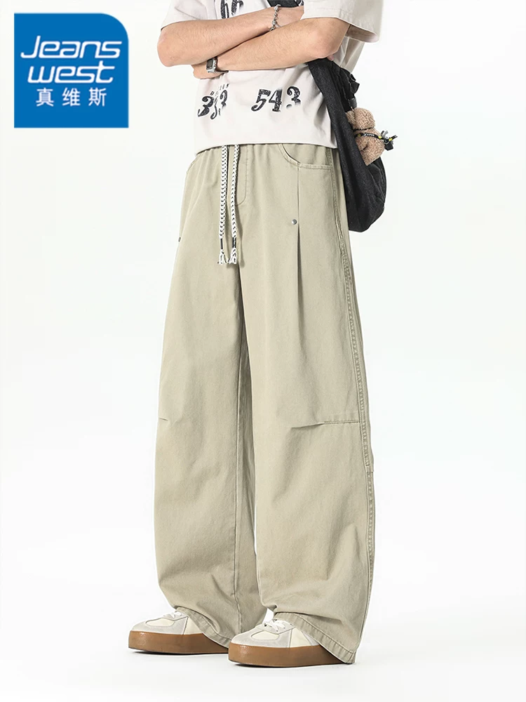 Quần dài ống rộng chất liệu cotton 100% cao cấp, kiểu dáng thẳng, dành cho nam, mùa hè, phong cách casual, thoải mái.