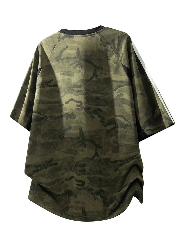 Áo thun cổ tròn sọc ngụy trang phong cách Mỹ của Jeanswest dành cho nam, áo thun ngắn tay thoáng khí cao cấp thường ngày mùa hè.