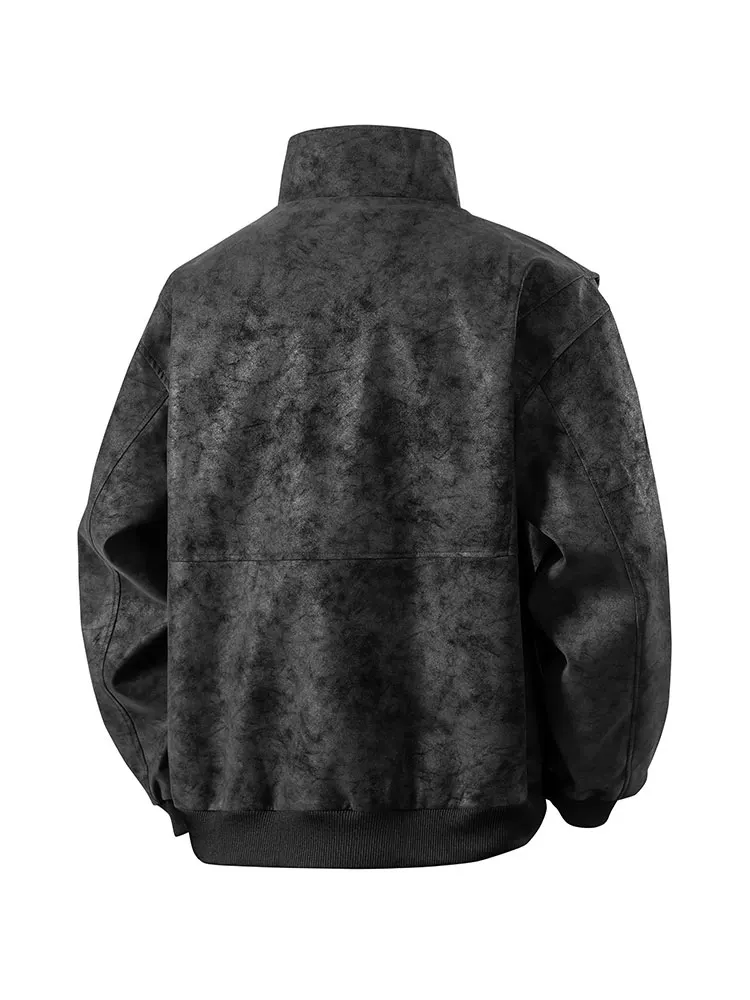 Áo khoác da nam Jeanswest 2026 kiểu mới, cổ đứng, nhuộm tie-dye, mùa xuân thu, dáng rộng thời trang, đa năng, phong cách casual.