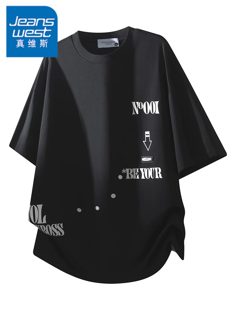 Áo thun nam cổ tròn in chữ phong cách Mỹ của Jeanswest, thương hiệu thời trang cao cấp mùa hè, thoáng khí, thân thiện với làn da, tay ngắn thông thường.