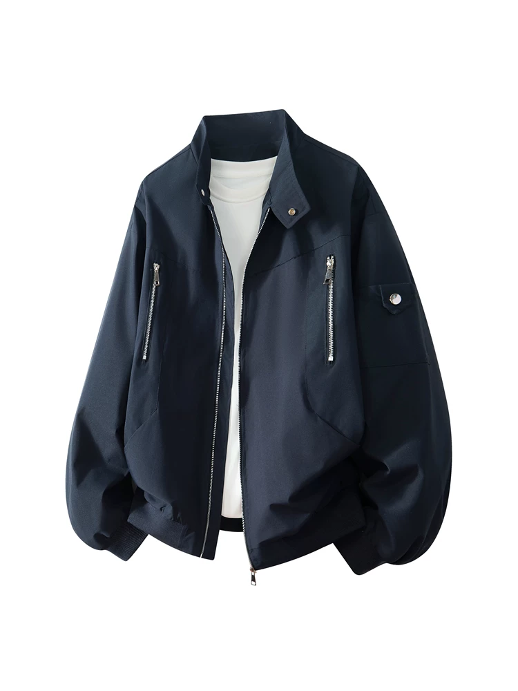 Áo khoác cổ đứng thương hiệu thời trang phong cách Mỹ của Jeanswest dành cho nam giới, mùa xuân thu, áo khoác màu đen cao cấp, dáng rộng, thoải mái, mát mẻ.