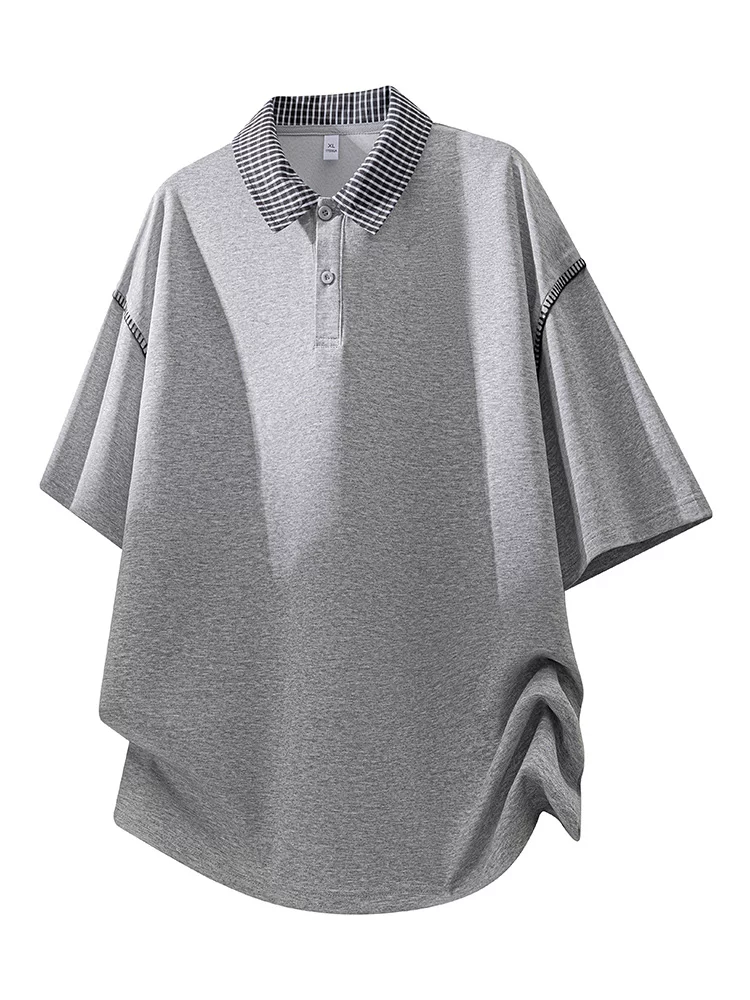 Áo thun kẻ sọc giả hai mảnh có cổ bẻ của Jeanswest dành cho nam, mùa xuân hè, tay lửng, dáng rộng, kiểu dáng giản dị, thoáng khí.