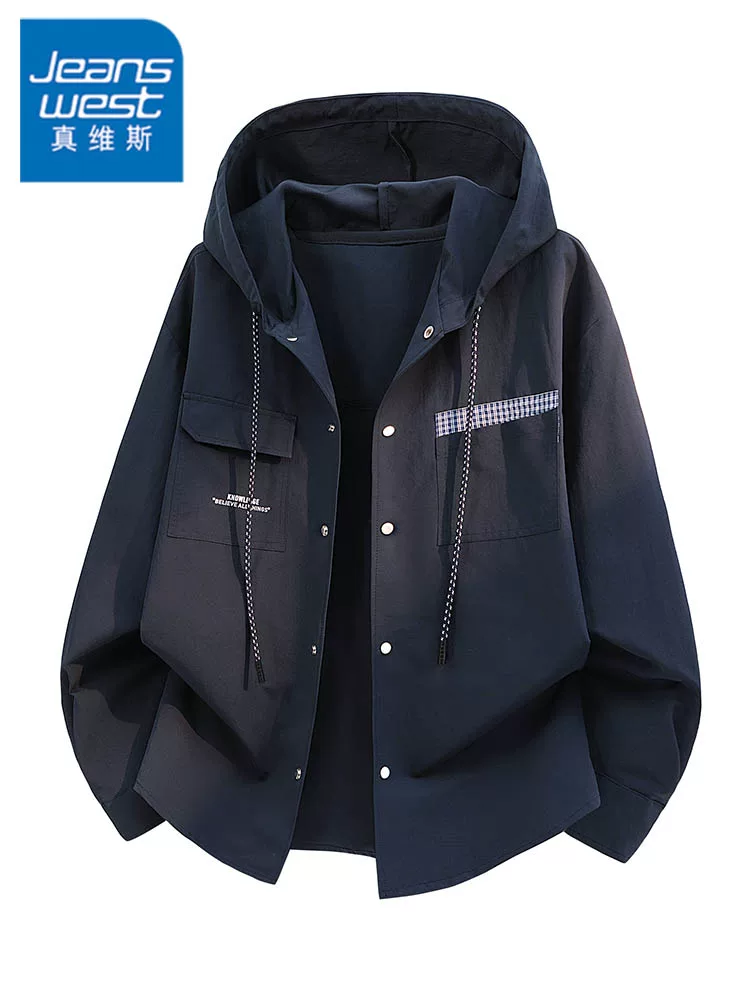 Áo sơ mi có mũ trùm đầu kiểu Mỹ của Jeanswest dành cho nam, mùa xuân và mùa thu, cảm giác cao cấp, dáng rộng thoải mái, phong cách và đa năng.