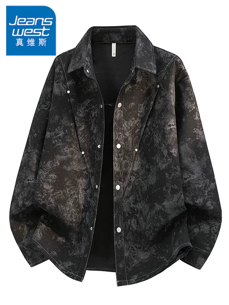 Áo sơ mi nam cổ điển nhuộm tie-dye phong cách Mỹ của Jeanswest, kiểu dáng mới mùa xuân thu, rộng rãi, thời trang và đa năng.