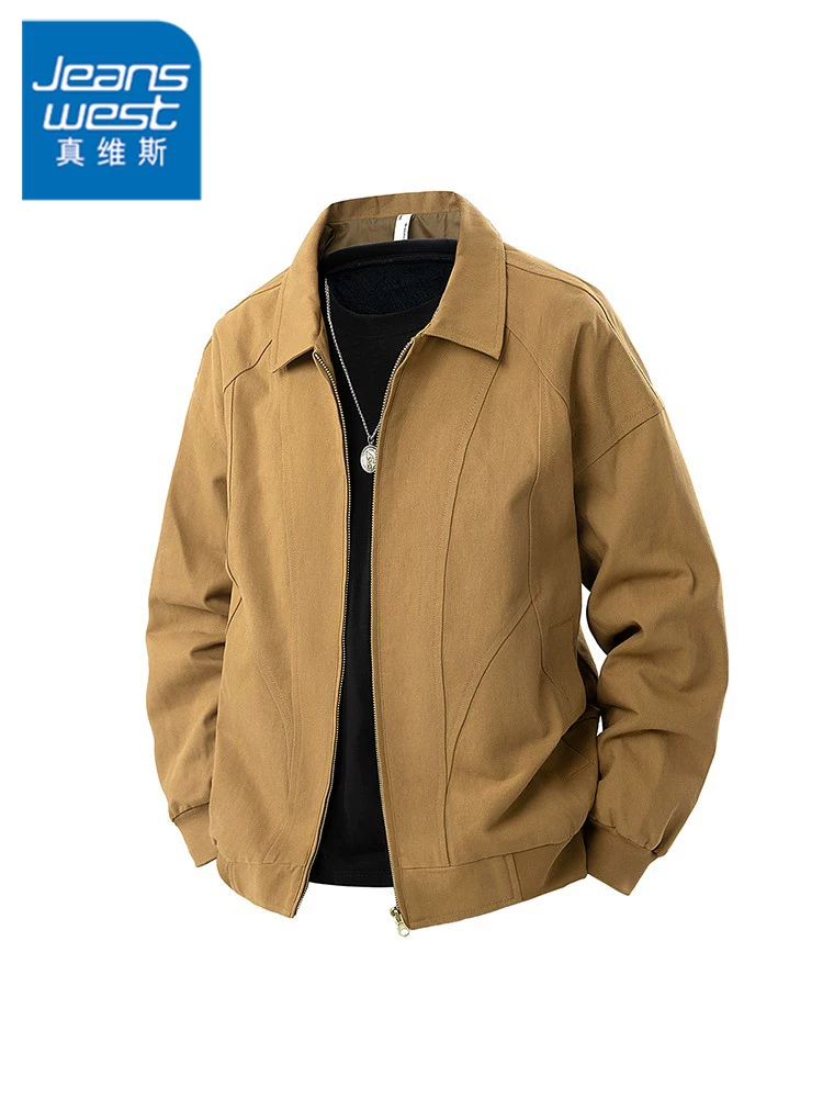 Áo khoác cotton nguyên chất kiểu cổ điển Mỹ của Jeanswest dành cho nam, áo khoác ngoài mùa xuân cao cấp, rộng rãi, đa năng, phong cách thường ngày.