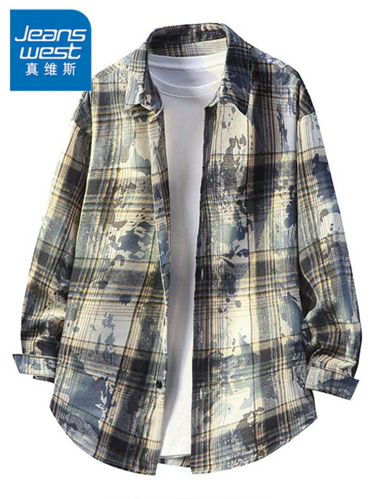 Áo sơ mi kẻ sọc cổ điển kiểu Mỹ của Jeanswest dành cho nam, mùa xuân và mùa thu, thương hiệu thời trang cao cấp, áo khoác dáng rộng thoải mái.