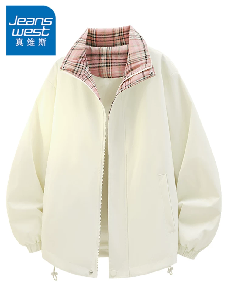 Áo khoác cổ đứng kẻ sọc phối màu phong cách Mỹ của Jeanswest dành cho nam, mùa xuân thu, thương hiệu thời trang cao cấp, áo khoác ngoài dáng rộng thoải mái.