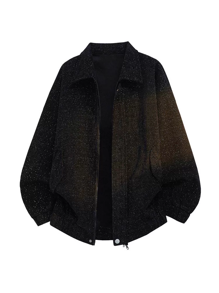 Áo khoác cổ bẻ họa tiết ngôi sao phong cách Mỹ của thương hiệu Jeanswest dành cho nam, áo khoác ngoài dáng rộng cỡ lớn mới cho mùa xuân và mùa thu.