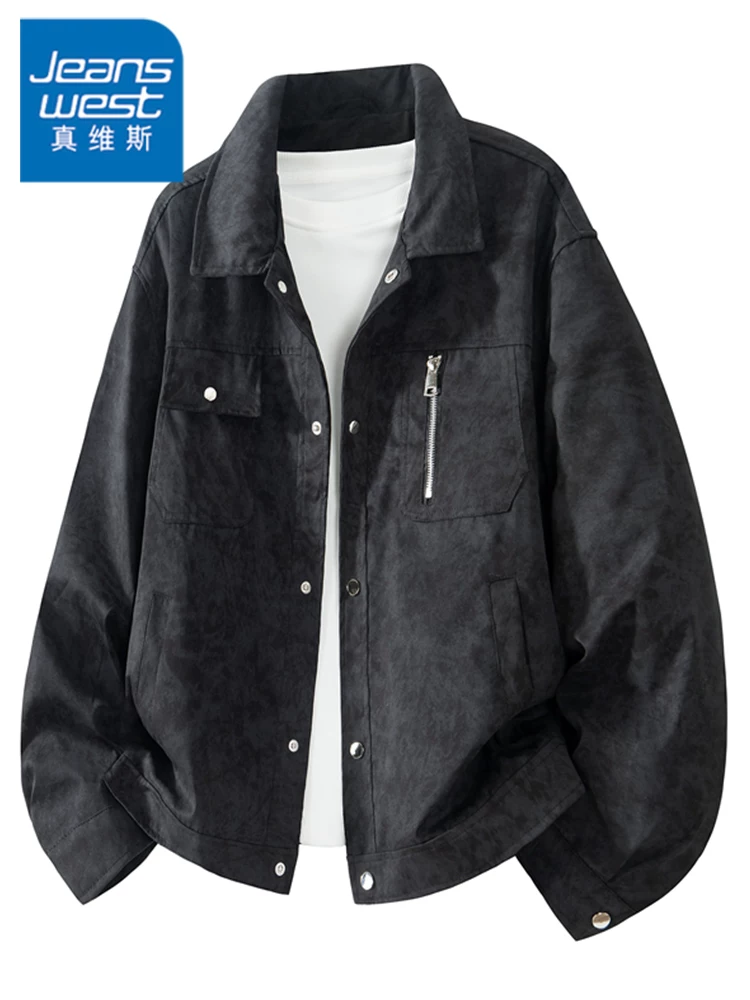 Áo khoác da lộn phong cách retro Mỹ của Jeanswest dành cho nam, mùa xuân thu, áo khoác thời trang cao cấp, rộng rãi, thoải mái.