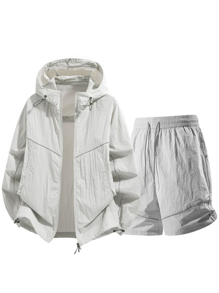 Bộ quần áo chống nắng ngoài trời bằng vải lụa băng của Jeanswest dành cho nam, kiểu dáng mỏng nhẹ, thoáng khí mùa hè, bộ hai mảnh UPF100+
