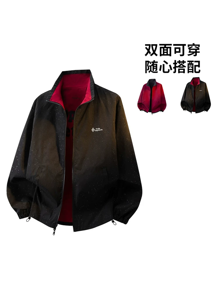Áo khoác cổ đứng hai mặt phong cách Mỹ của thương hiệu thời trang Jeanswest dành cho nam, mùa xuân thu, cảm giác cao cấp, áo khoác ngoài rộng rãi, thoải mái, đa năng.
