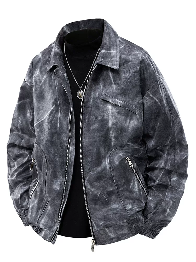 Áo khoác tie-dye cỡ lớn thời trang thường ngày của Jeanswest dành cho nam, áo khoác công sở thời thượng cổ bẻ mùa xuân.