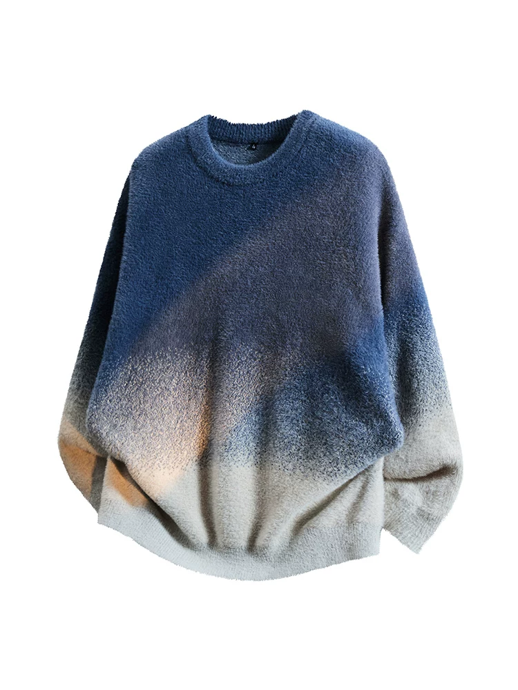 Áo len dệt kim cổ tròn màu gradient nhung lông chồn Jeanswest dành cho nam, áo mặc trong cao cấp dày dặn ấm áp mùa đông.