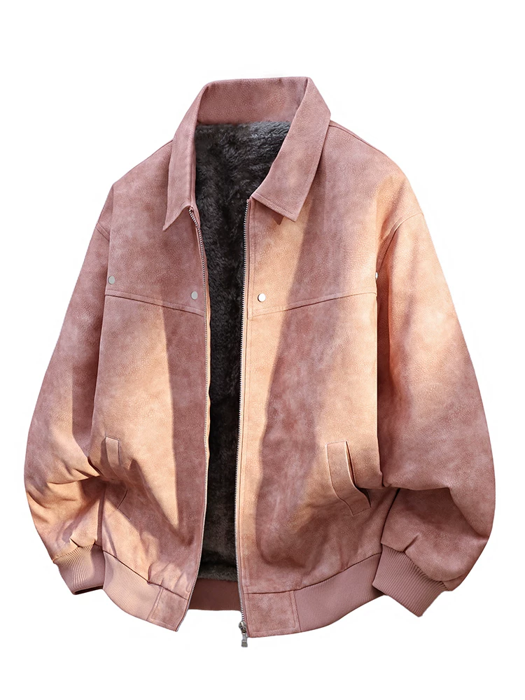 Áo khoác da phong cách retro Mỹ của Jeanswest dành cho nam, áo khoác dày lót lông cừu mùa đông, size lớn.