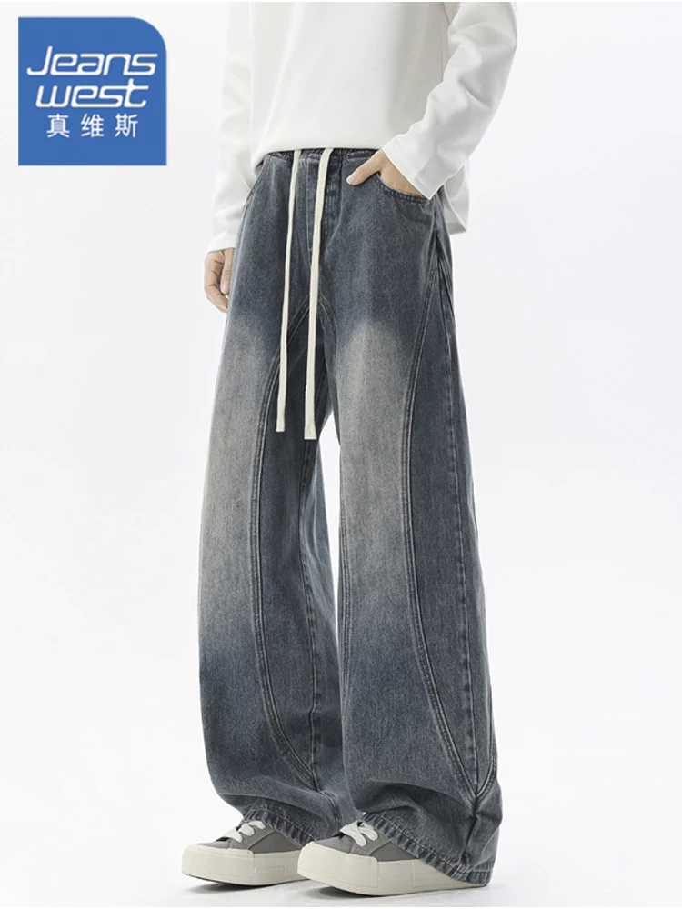 Quần jeans ống đứng dáng rộng phong cách retro Mỹ của Jeanswest dành cho nam, thương hiệu thời thượng mùa xuân thu, quần dài đa năng cao cấp, phong cách thường ngày.