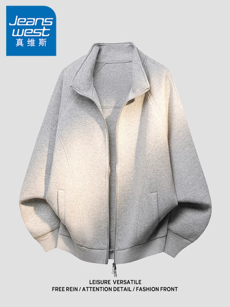 Áo len cardigan cổ đứng kiểu Mỹ của Jeanswest dành cho nam, áo thun dáng rộng thoải mái mùa xuân thu, áo hàng hiệu cao cấp hợp thời trang đa năng.