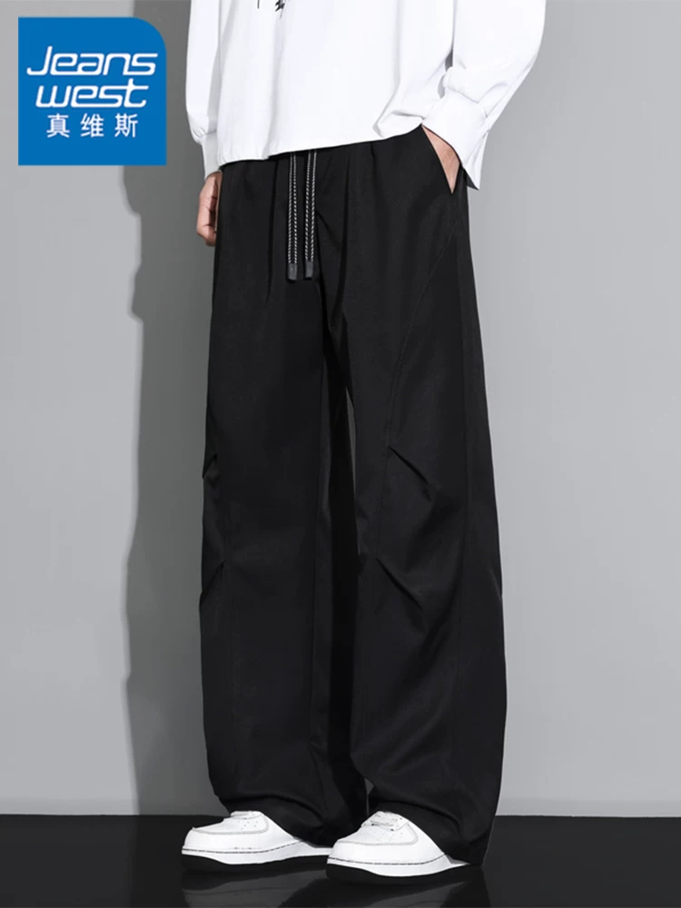 Quần dài ống đứng thời trang phong cách Mỹ của Jeanswest dành cho nam, mùa xuân thu, cảm giác cao cấp, dáng rộng, đa năng, quần dài có độ rủ.