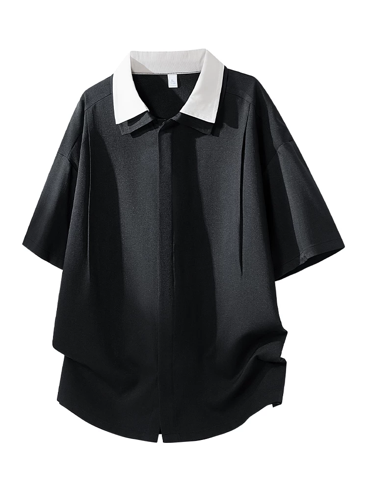 Áo thun giả hai mảnh cổ bẻ kiểu Mỹ của Jeanswest dành cho nam, mùa xuân hè, cảm giác cao cấp, dáng rộng, giản dị, thoáng khí, thân thiện với làn da, tay ngắn.