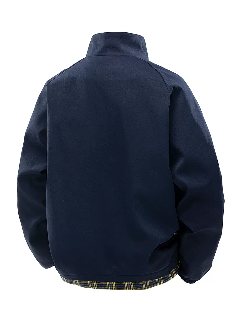 Áo khoác cổ đứng kẻ sọc giản dị phong cách Mỹ của Jeanswest dành cho nam giới, áo khoác công sở giả hai mảnh hợp thời trang mùa xuân.