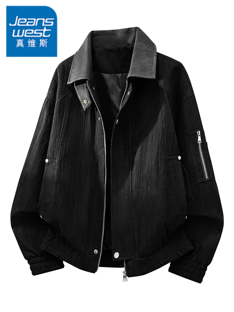 Áo khoác da lộn phối màu phong cách Mỹ của Jeanswest dành cho nam, mùa xuân thu, thương hiệu thời thượng cao cấp, dáng rộng, áo khoác ngoài cá tính và sành điệu.