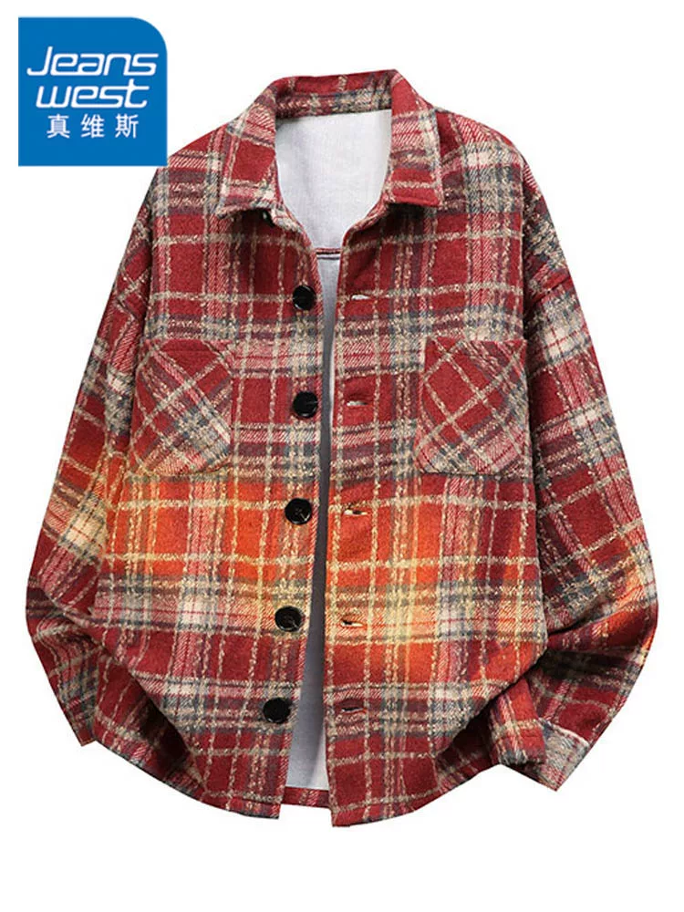 Áo sơ mi kẻ caro cổ điển Jeanswest dành cho nam, mùa xuân thu, chất liệu cao cấp, dáng rộng, áo khoác đa năng phong cách thường ngày.