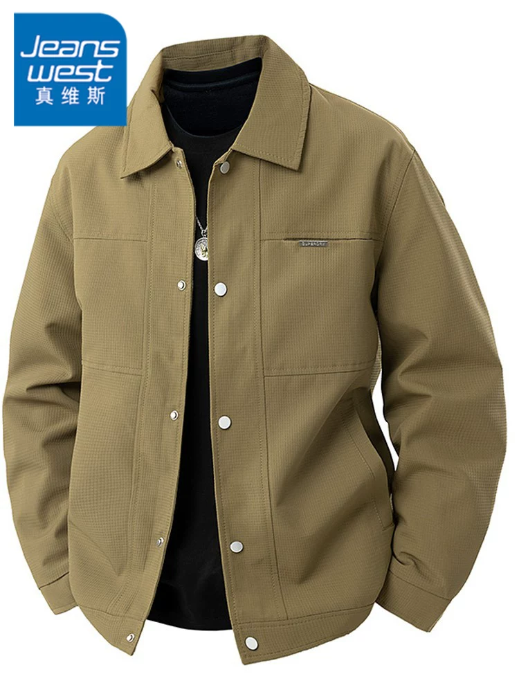 Áo khoác nam Jeanswest một hàng khuy, màu trơn, đa năng, kiểu Mỹ, mỏng, thời trang, phong cách thường ngày mùa xuân
