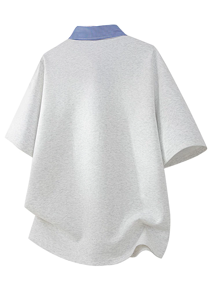 Áo thun giả hai lớp phối màu phong cách Mỹ của Jeanswest dành cho nam, kiểu dáng rộng rãi mùa hè, áo polo cao cấp thời thượng thoáng khí.
