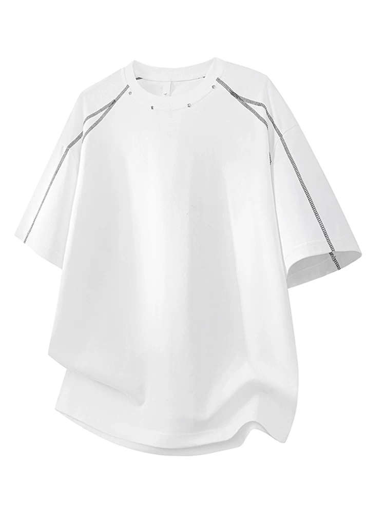 Áo thun cổ tròn đính đinh tán phong cách Mỹ của Jeanswest dành cho nam, dáng rộng mùa hè, cảm giác cao cấp, thoáng khí, áo ngắn tay thân thiện với làn da.