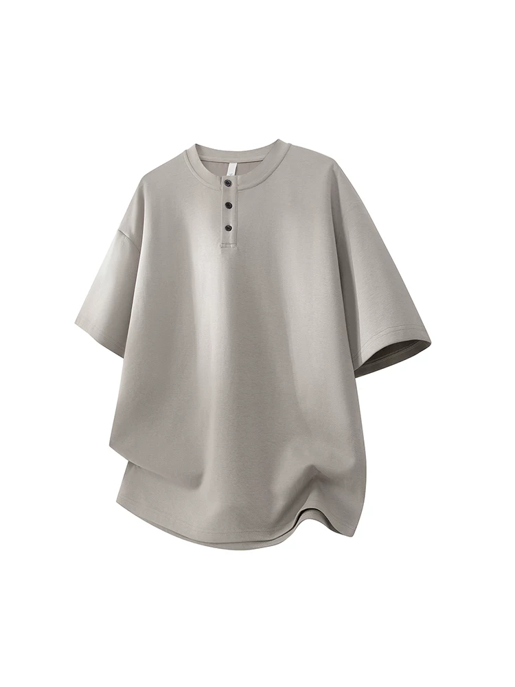 Áo thun nam cổ tròn cài nút màu trơn của Jeanswest, chất liệu cao cấp mùa hè, dáng rộng, thoáng khí, đa năng, tay ngắn mỏng.