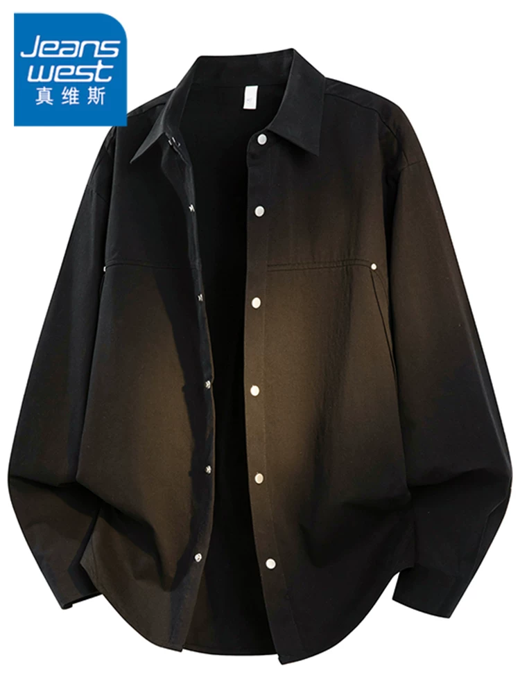 Áo sơ mi cổ bẻ 100% cotton nguyên chất của thương hiệu thời trang phong cách Mỹ Jeanswest dành cho nam, áo khoác đa năng dáng rộng thoải mái mùa xuân thu.