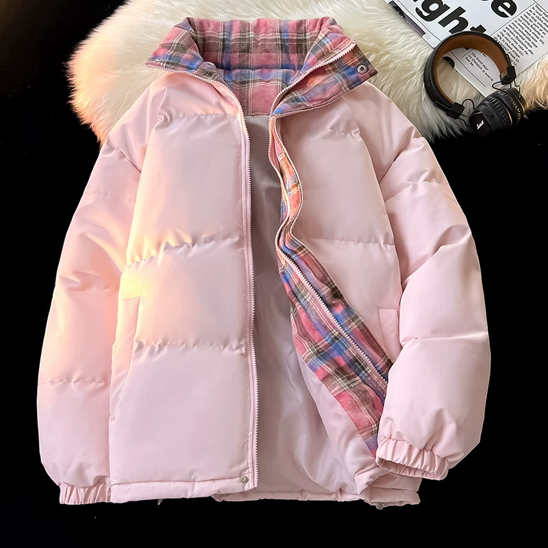 Áo khoác cotton cổ đứng kẻ sọc phối màu của Jeanswest dành cho nam, áo khoác cotton dày mùa đông, áo khoác phao, áo khoác ngoài bằng cotton.