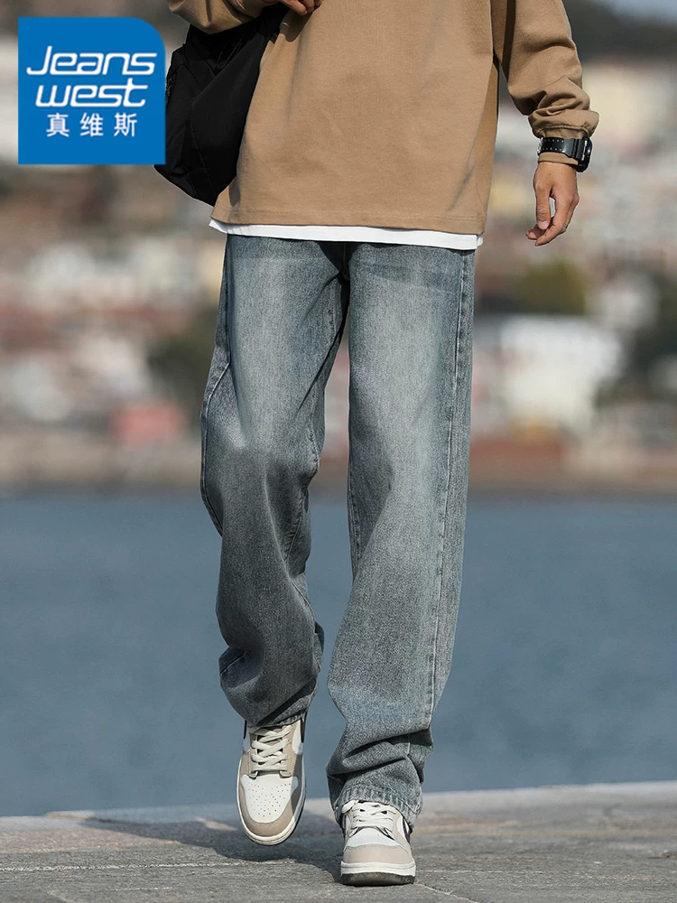 Quần jean nam ống đứng cao cấp phong cách Mỹ của Jeanswest, quần dài dáng rộng thoải mái hợp thời trang mùa xuân thu.