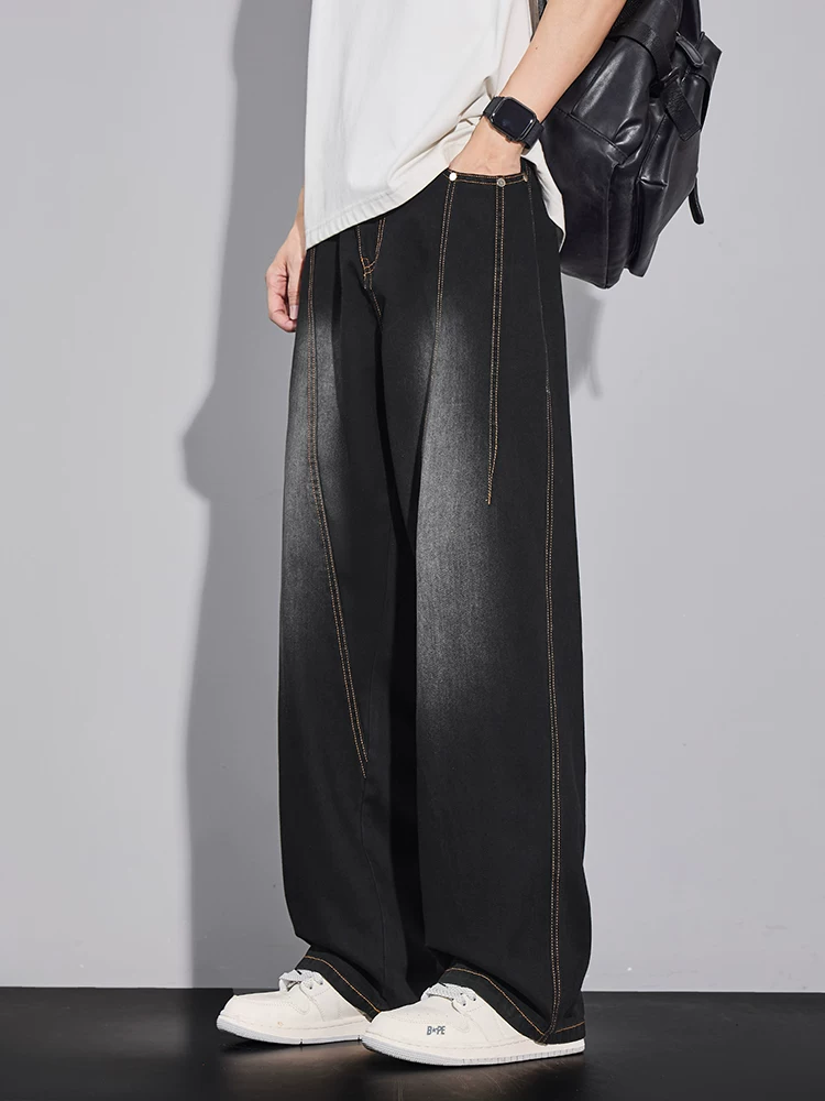 Quần jeans ống rộng kiểu Mỹ chất liệu Lyocell dành cho nam, quần dài cao cấp thời trang mùa xuân thu.