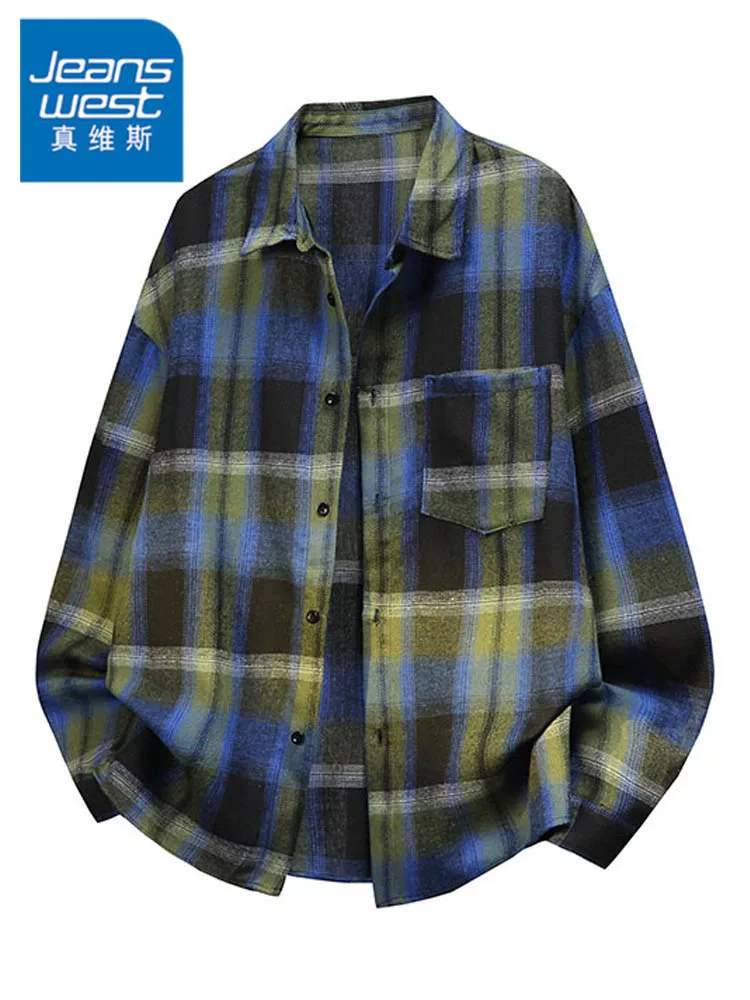 Áo sơ mi kẻ sọc cổ điển kiểu Mỹ của Jeanswest dành cho nam, áo sơ mi kẻ sọc phong cách đa năng, thoải mái, phong cách mùa xuân và mùa thu.