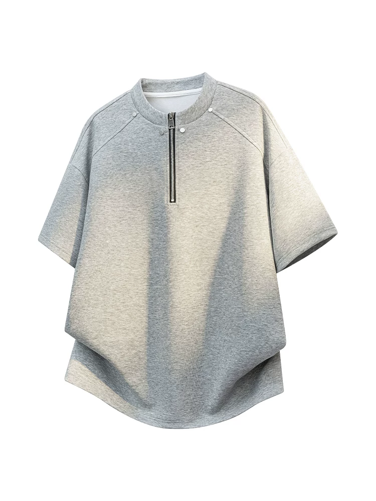 Áo thun nam Jeanswest kiểu Mỹ thời thượng, nửa khóa kéo, thoáng khí, dáng rộng mùa hè, chất liệu cao cấp, vải lụa đá mềm mại, tay ngắn.
