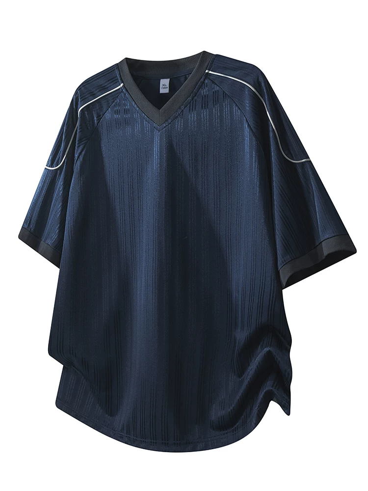 Áo thun nam cổ chữ V phối màu phong cách Mỹ của Jeanswest, thương hiệu thời trang cao cấp mùa hè, áo thể thao tay ngắn rộng rãi thoáng khí.