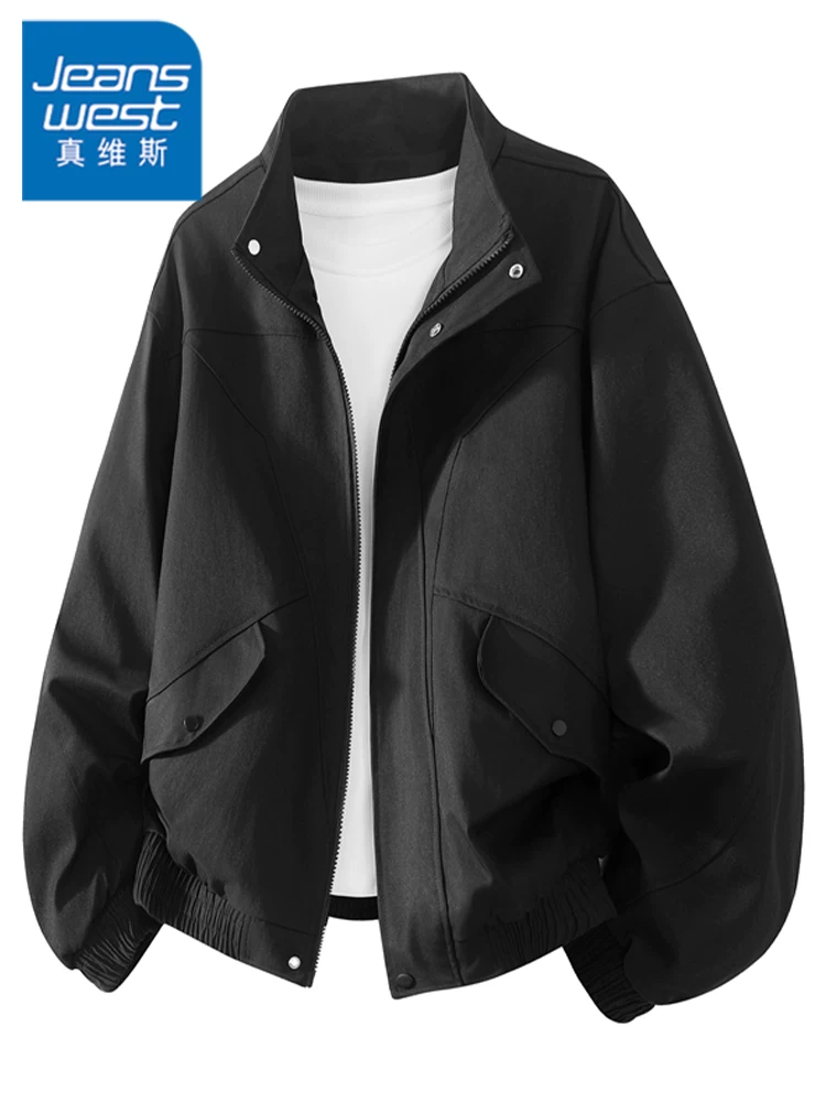 Áo khoác phi công cổ đứng kiểu Mỹ của Jeanswest dành cho nam, mùa xuân thu, thương hiệu thời trang cao cấp, áo khoác dáng rộng thoải mái, phong cách cá tính.