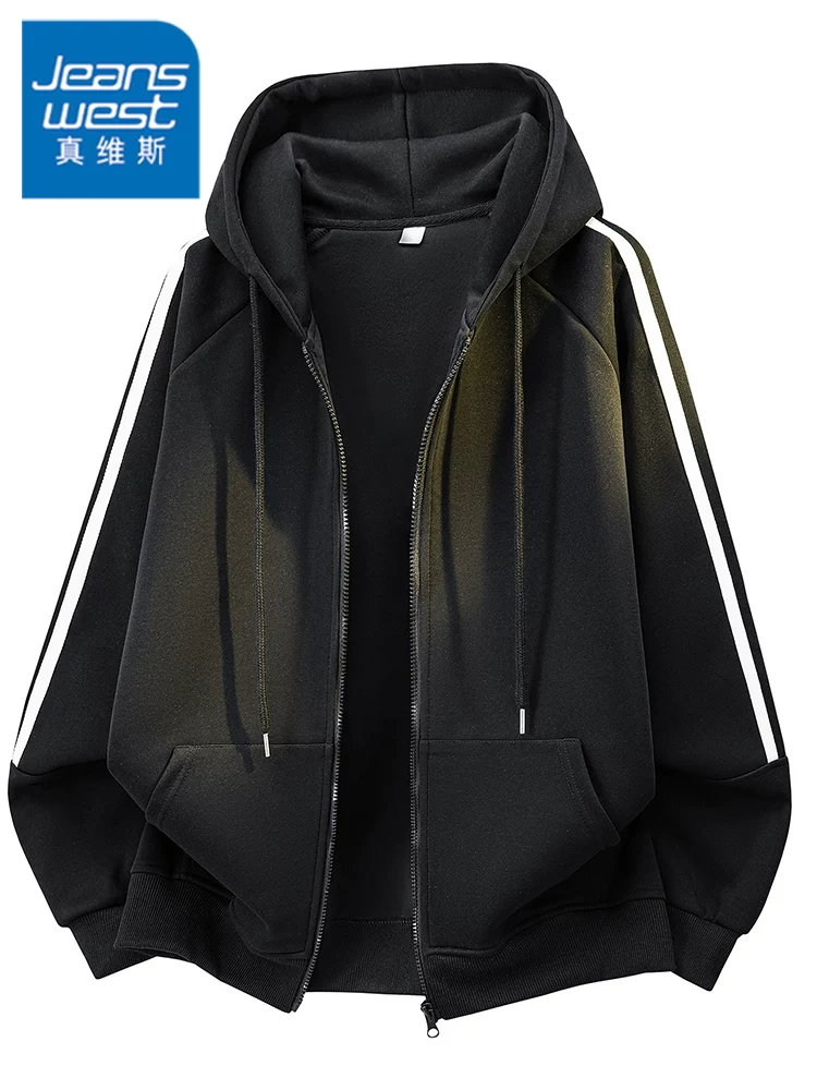 Áo hoodie nam Jeanswest 2026 màu đen thời trang cao cấp, kiểu dáng rộng rãi, thoải mái cho mùa xuân và mùa thu.