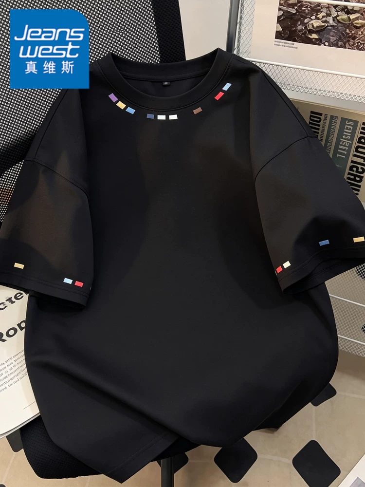Áo thun cổ tròn dáng rộng thông thường của Jeanswest dành cho nam, thương hiệu thời thượng cao cấp mùa hè, đa năng, thoáng khí, thân thiện với làn da, áo ngắn tay.